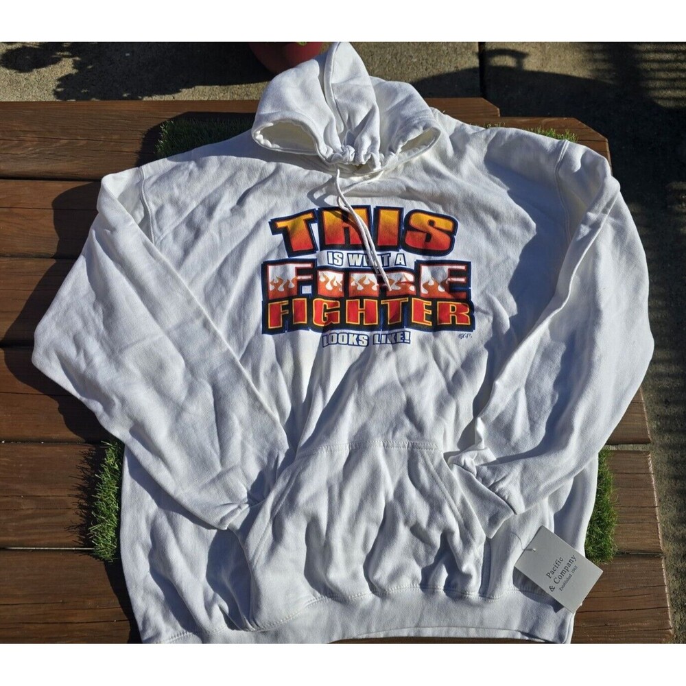 PACIFIC & CO "This Is What A Firefighter Looks Like" SIZE 2XL White HOODIE NWT